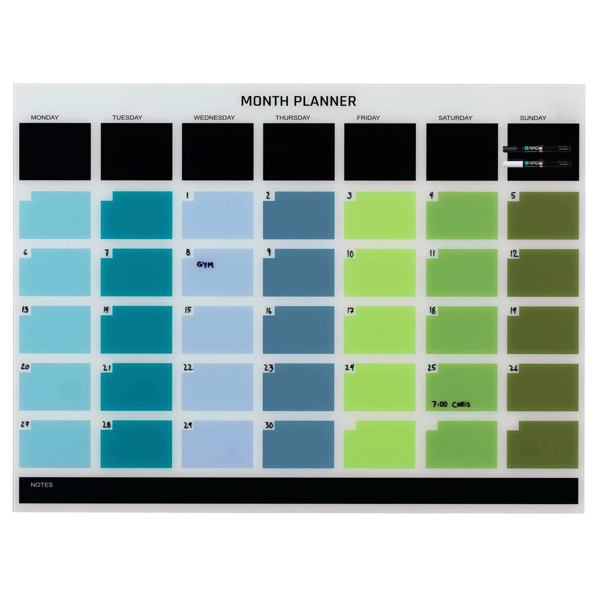 Engelsk månedstavle farver | 120 x 90 cm. Glas måneds tavle Engelsk | Officely