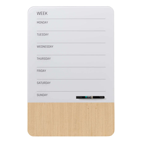 Glas og eg ugetavle | 40 x 60 cm. Glas/Egefiner Magnetisk uge tavle Engelsk  | Officely