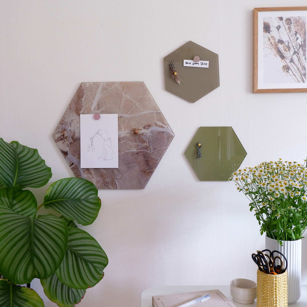 Hexagonal 21 cm | Hexagonal 21 cm. Urte grøn Magnetisk glastavle | Officely