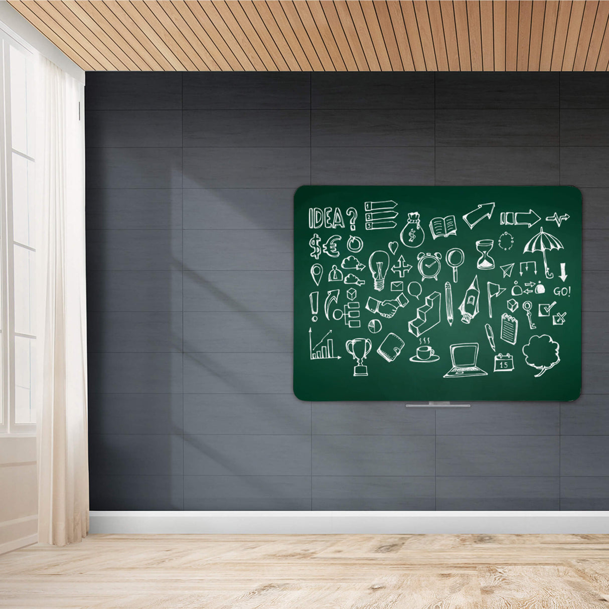 117 x 87 cm. Magnetisk, grøn kridttavle uden ramme