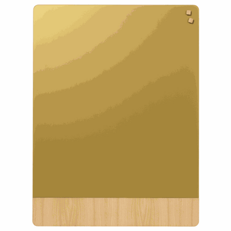 Guld og træ tavle | 90 x 120 cm. Mat glas guld/Egefiner Magnetisk tavle  | Officely