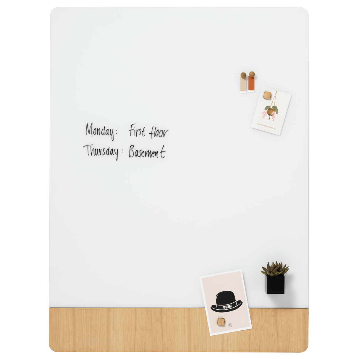 60 x 80 cm. Mat glas hvid/Egefiner Magnetisk tavle