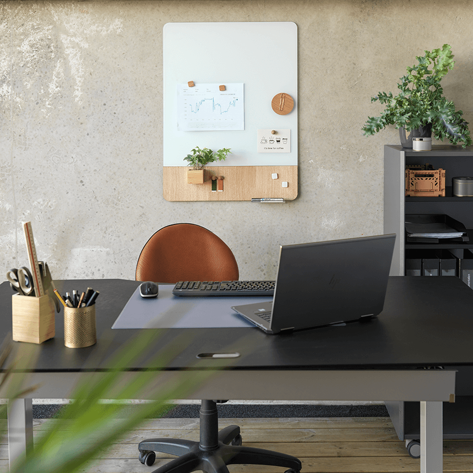 60 x 80 cm. Mat glas hvid/Egefiner Magnetisk tavle