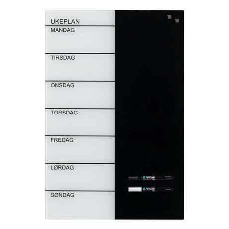 Norsk ugeplan glas | 40 x 60 cm. Glas uge tavle Norsk  | Officely