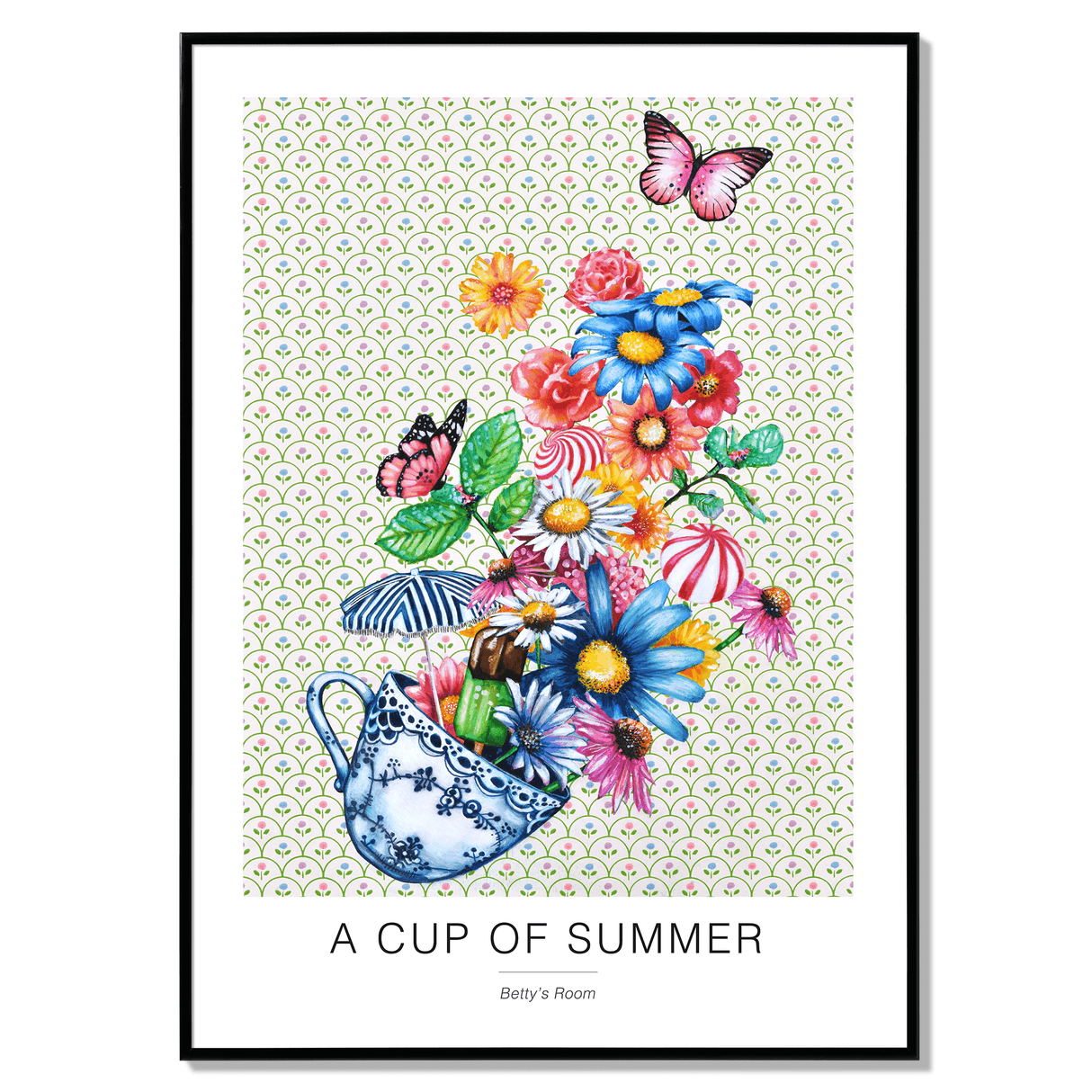 Poster a cup of summer bettys room 50x70cm sort frame 17117 17030.png