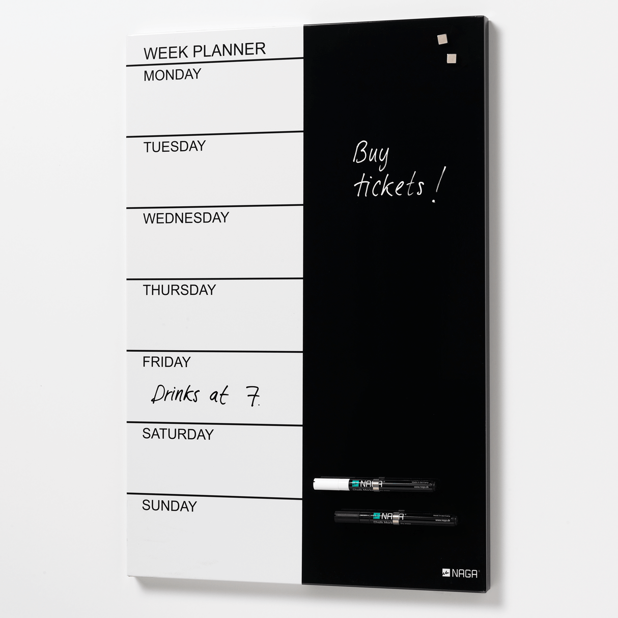 Magnetisk Stål ugetavle 60 x 40 cm. Engelsk