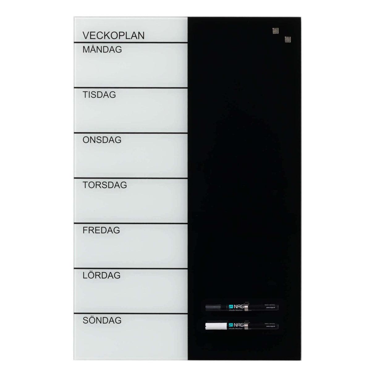 Svensk ugeplan 40 x 60 | 40 x 60 cm. Glas uge tavle Svensk | Officely