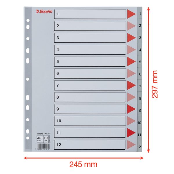 Register PP A4 maxi 1-12 grå