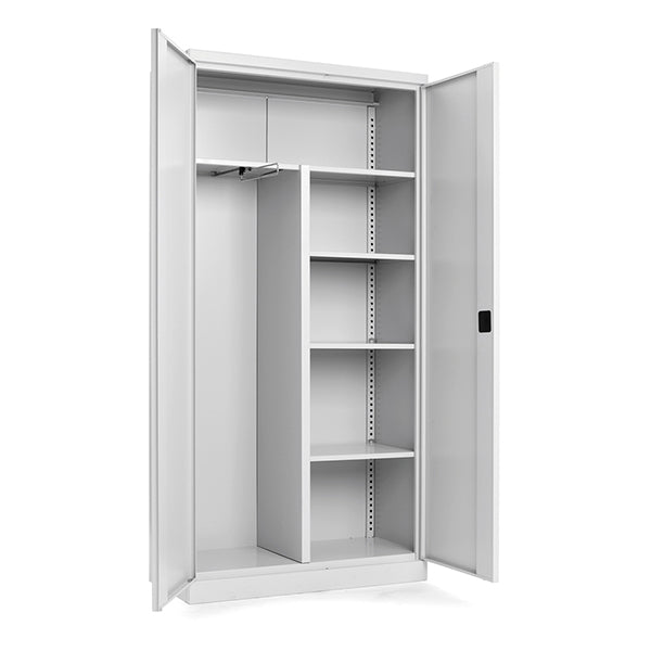 Kontorskab/Opbevaringskab i stål med hængslede døre 1 lang hylde, 3 korte hylder, garderobestang (BxDxH) 1000 x 435 x 1990 mm – image 1