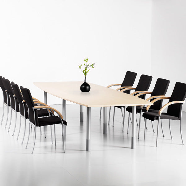 Konferencebord Consensus, Birk 2800x1000 mm bådformet, Alugrå understel – image 1