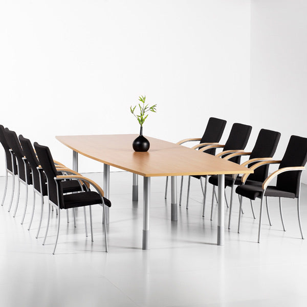 Konferencebord Consensus, Bøg 2800x1000 mm bådformet, Alugrå understel – image 1