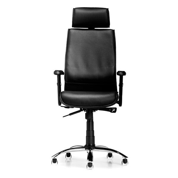 Kontorstol AS6000, Sort skind med armlæn, krom – image 2