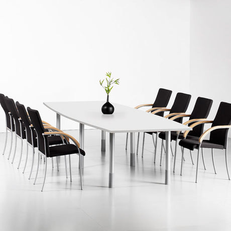 Konferencebord Consensus, Hvid 2800x1000 mm bådformet, Alugrå understel – image 1