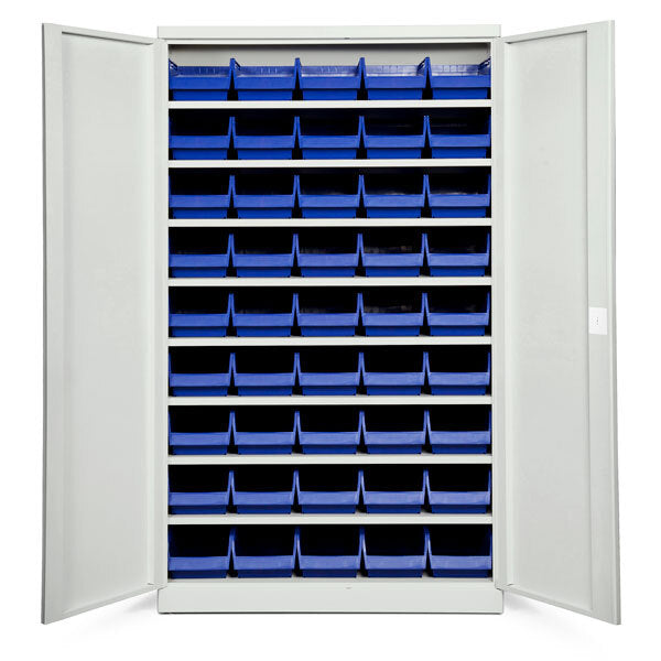 Opbevaringsskab ASPB Mod1 1980x1200x670 Lysegrå dør Blå kasse – image 1