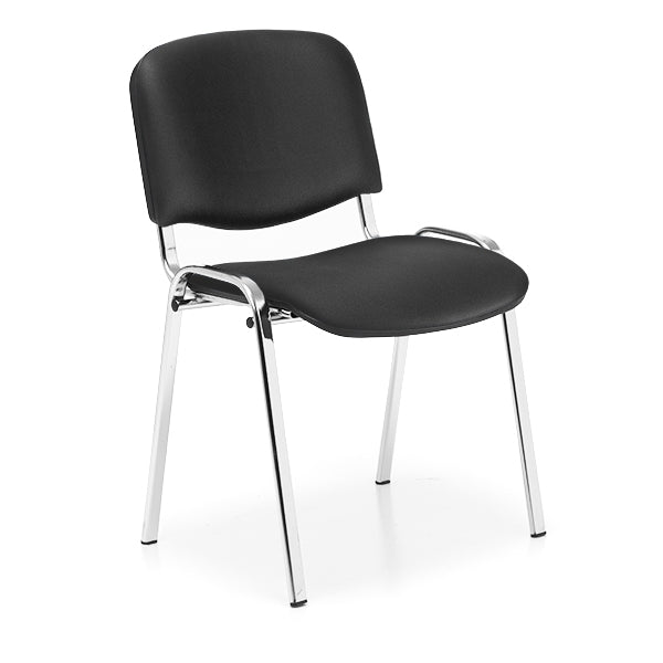 Konferencestol Iso, sort skindimitation med krom stoleben – image 1