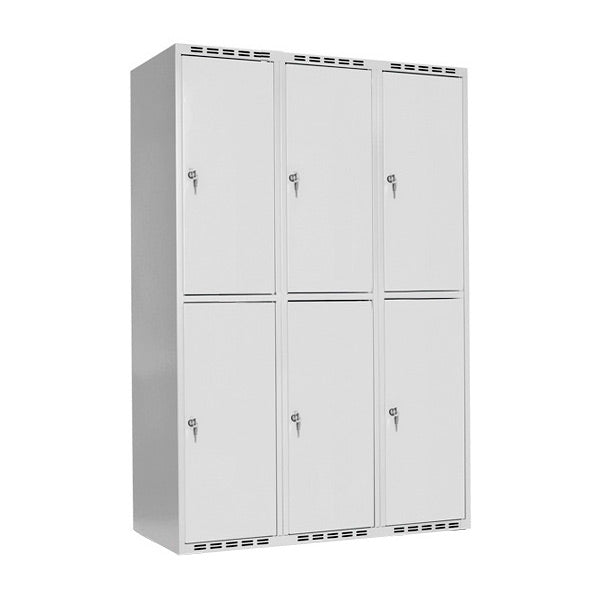 Garderobeskab SMG 2-delt 3x400 mm med lige tag, lys grå døre og cylinderlås