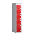 Sonesson Tøjudleveringsskab 1x11 rum med lige tag og røde døre med greb f/hængelås – Rentøjsskabe (billede 1)