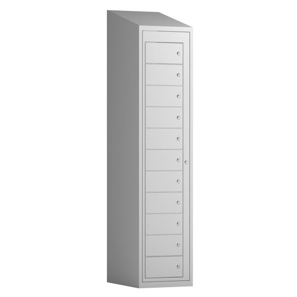 Tøjudleveringsskab 1x11 rum med skråt tag og lys grå døre med cylinderlås – image 3