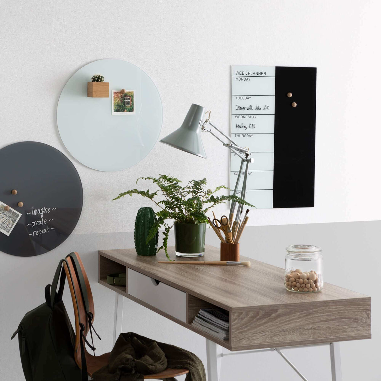 Grå cirkelspejl | Cirkel 45 cm. Grå Magnetisk glastavle  | Officely
