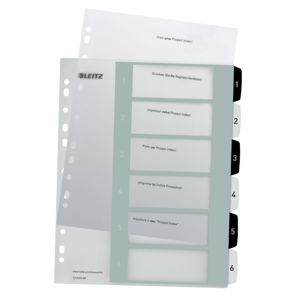 Register printbar PP A4+ 1-6 hvid/sort