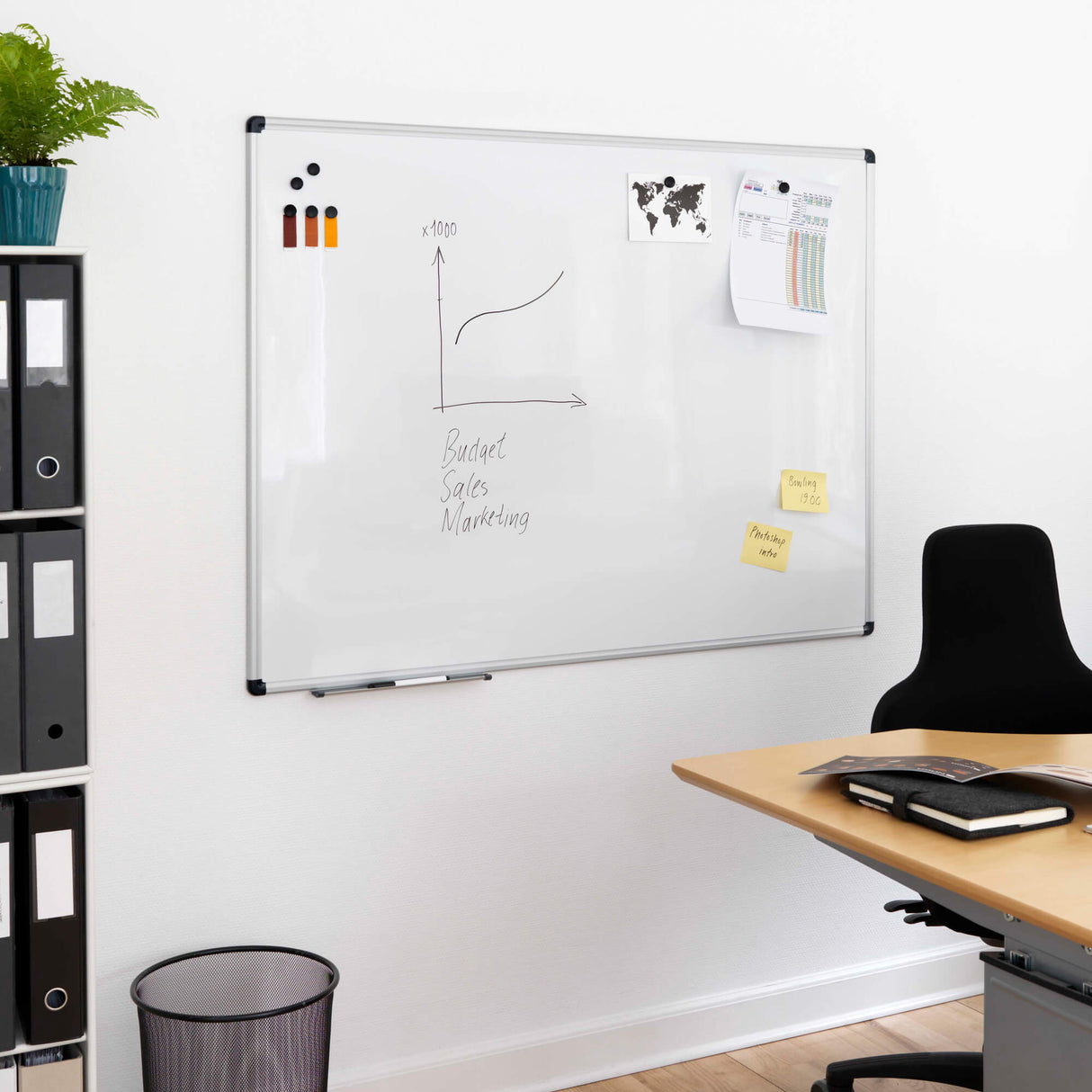 150 x 120 cm. Whiteboard med alu. ramme