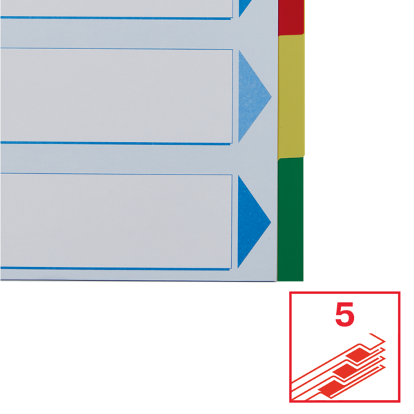 Faneblade PP A4 5-delt farvede faner