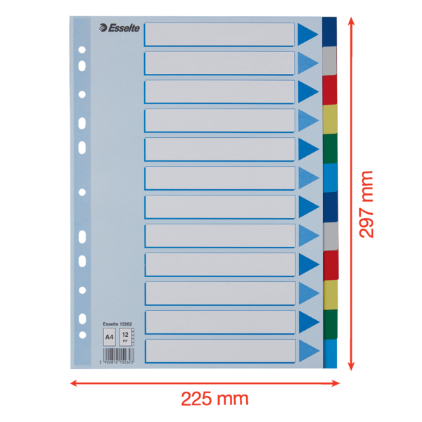 Faneblade PP A4 12-delt farvede faner