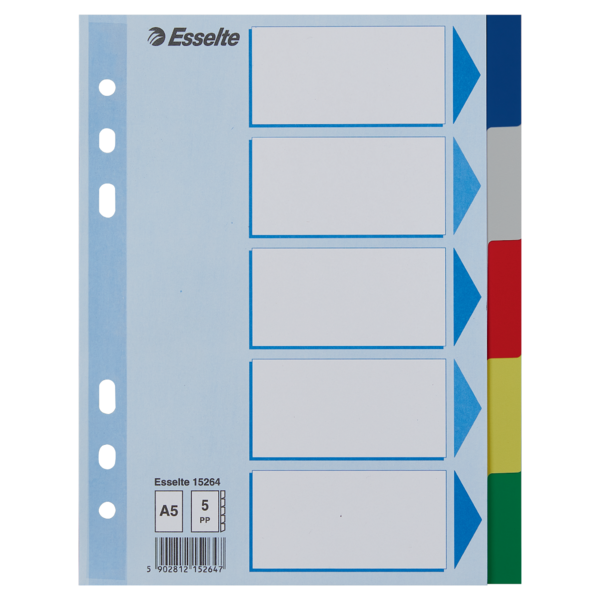 Faneblade PP A5 5-delt farvede faner
