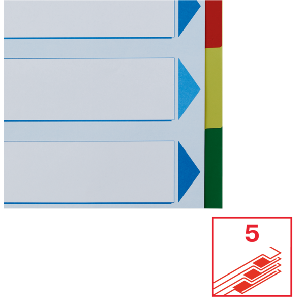 Faneblade PP A4 maxi 5-delt farvede faner