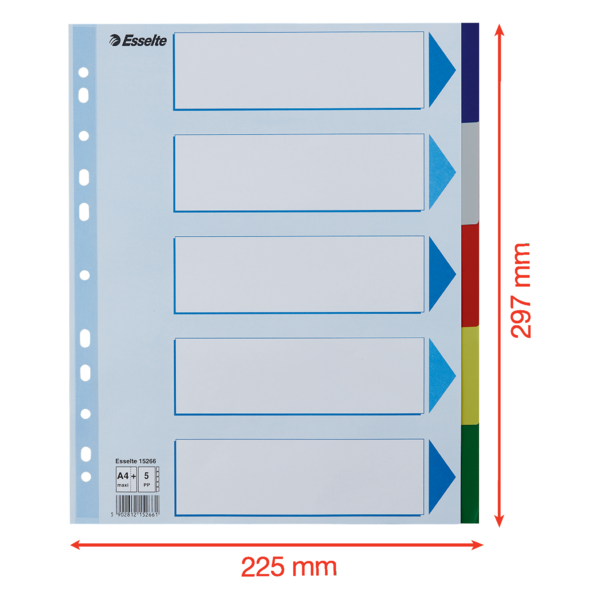 Faneblade PP A4 maxi 5-delt farvede faner