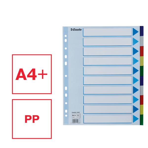 Faneblade PP A4 maxi 10delt farvede faner