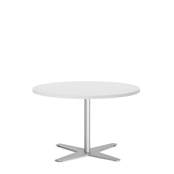 Ergoff Bord Amy Ø900 mm H582 mm, Hvid laminat Alugråt understel – Kantineborde