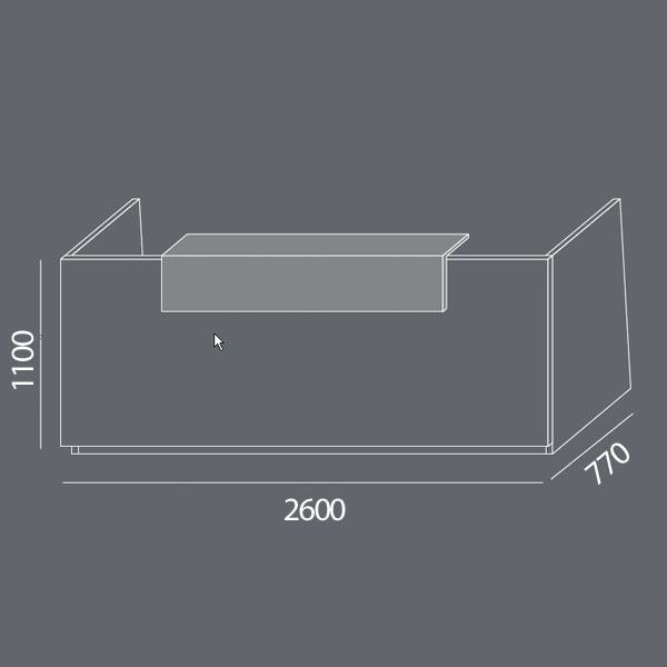 Reception DNA Hvid 2600 mm,  Fast bordplade