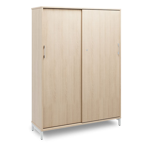 Ergoff Kontorskab DNA, 1200x1660 mm, Eg/Alugrå, skydedør 4A4 – Bogreoler & kontorskabe