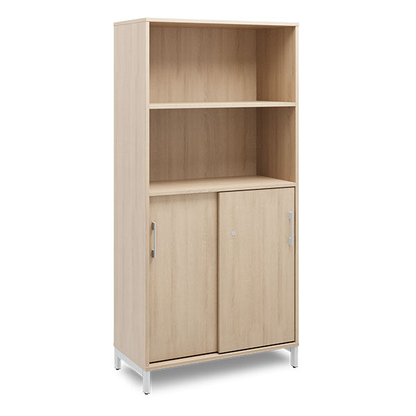 Ergoff Kontorskab DNA, 800x1660 mm, Eg/Alugrå, skydedør 4A4/2A4 – Bogreoler & kontorskabe