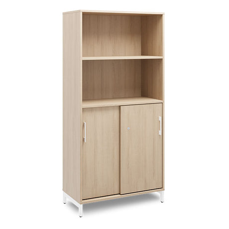Ergoff Kontorskab DNA, 800x1660 mm, Eg/Hvid, skydedør 4A4/2A4 – Bogreoler & kontorskabe
