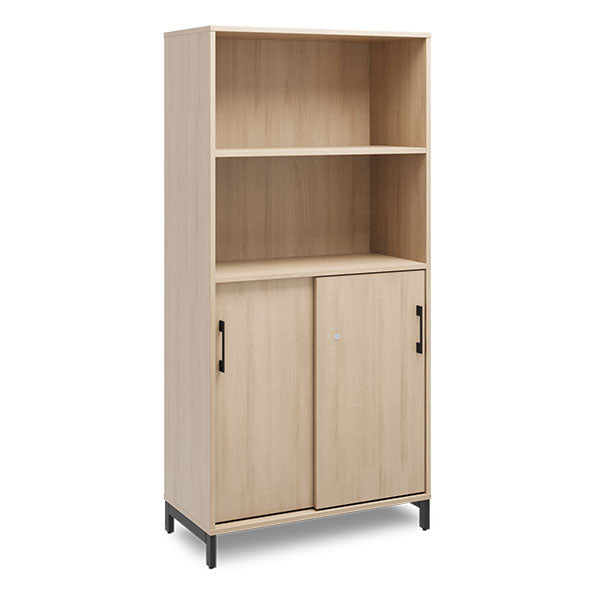 Ergoff Kontorskab DNA, 800x1660 mm, Eg/Sort, skydedør 4A4/2A4 – Bogreoler & kontorskabe