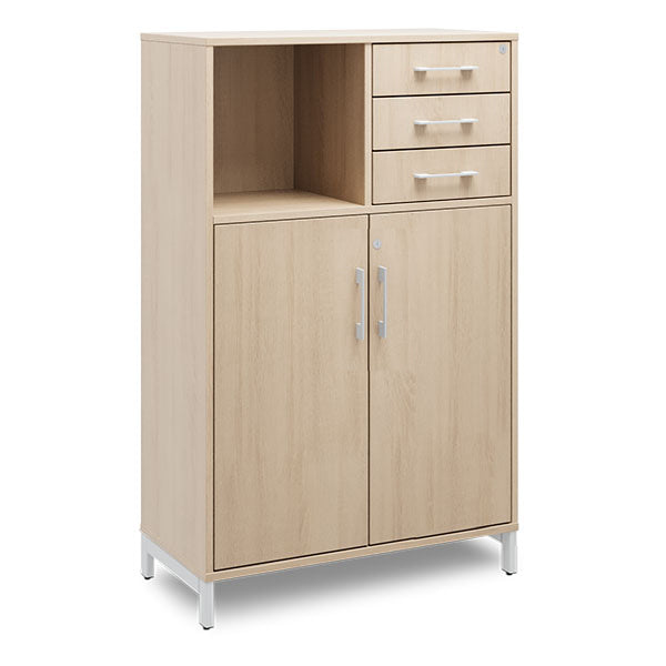 Ergoff Kontorskab DNA, 800x1275 mm, Eg/Alugrå, skuffemodul 3A4/2A4 – Bogreoler & kontorskabe