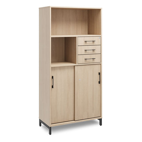 Ergoff Kontorskab DNA, 800x1660 mm, Eg/Sort, skydedør og skuffemodul 4A4/2A4 – Bogreoler & kontorskabe