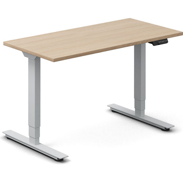 Ergoff Hæve-sænkebord DNA, Eg 1200x600mm 2-ben/Alugrå – Hæve/sænkeborde