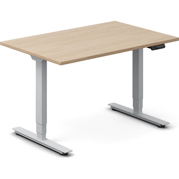 Ergoff Hæve-sænkebord DNA, Eg 1200x800mm 2-ben/Alugrå – Hæve-sænkeborde