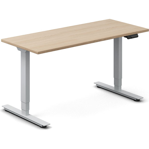 Ergoff Hæve-sænkebord DNA, Eg 1400x600mm 2-ben/Alugrå – Hæve/sænkeborde