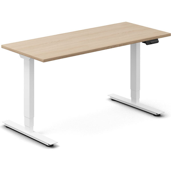 Ergoff Hæve-sænkebord DNA, Eg 1400x600mm 2-ben/Hvid – Hæve/sænkeborde