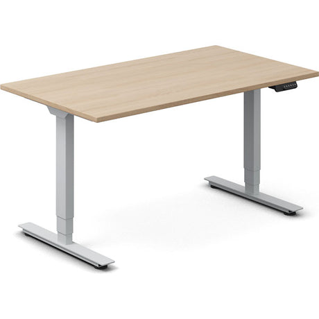 Ergoff Hæve-sænkebord DNA, Eg 1400x800mm 2-ben/Alugrå – Hæve/sænkeborde