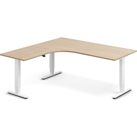 Ergoff Hæve-sænkebord DNA, Eg 1800x1800mm Venstre 3-ben/Hvid – Hæve/sænkeborde