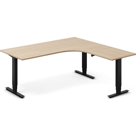 Ergoff Hæve-sænkebord DNA, Eg 1800x1800mm Højre 3-ben/Sort – Hæve/sænkeborde