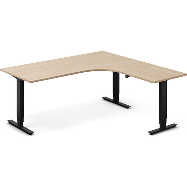 Ergoff Hæve-sænkebord DNA, Eg 1800x1800mm Højre 3-ben/Sort – Hæve/sænkeborde