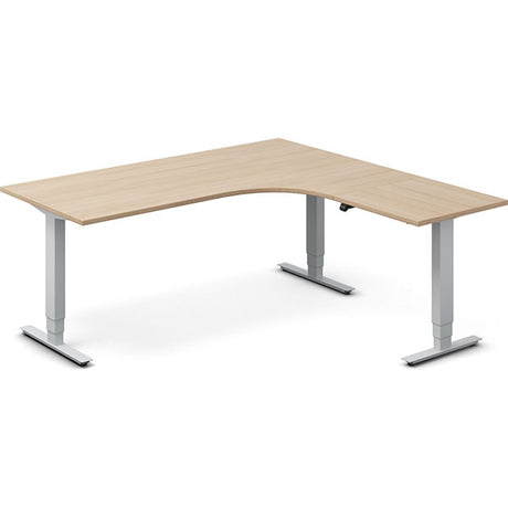 Ergoff Hæve-sænkebord DNA, Eg 1800x1800mm Højre 3-ben/Alugrå – Hæve/sænkeborde