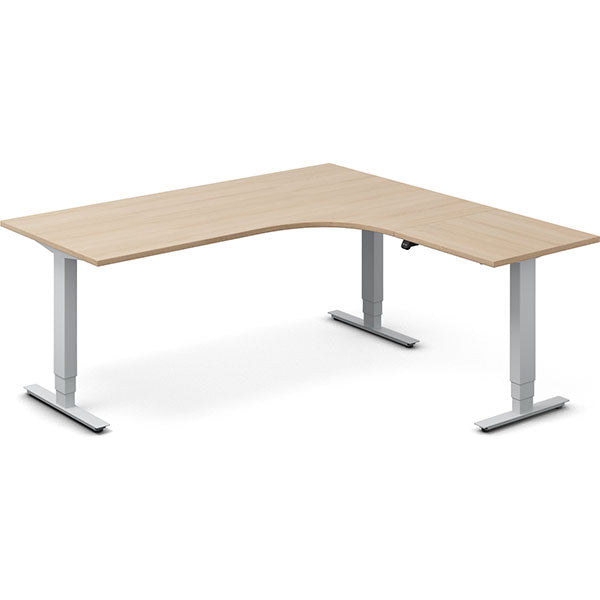 Ergoff Hæve-sænkebord DNA, Eg 1800x1800mm Højre 3-ben/Alugrå – Hæve/sænkeborde