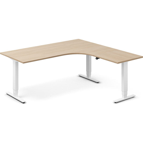 Ergoff Hæve-sænkebord DNA, Eg 1800x1800mm Højre 3-ben/Hvid – Hæve/sænkeborde